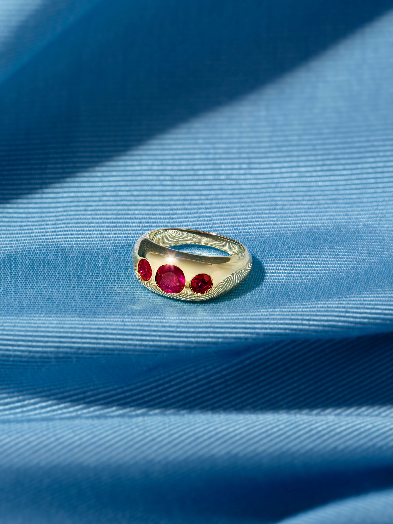 AYA x Gemfields Ruby Three Stone Ring featuring Gemfields Mozambican